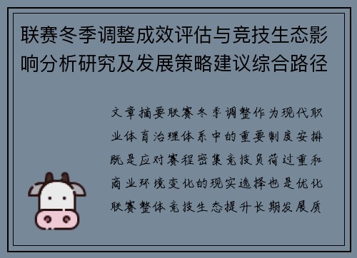 联赛冬季调整成效评估与竞技生态影响分析研究及发展策略建议综合路径